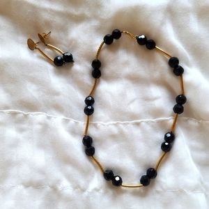 🐚Black and Gold Beaded Handmade Necklace and Earrings Set